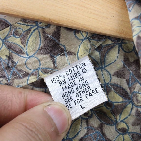 Vintage Burma Bibas Hawaiian Shirt Mens Beige Button Down Collared Size Large L - Picture 7 of 10